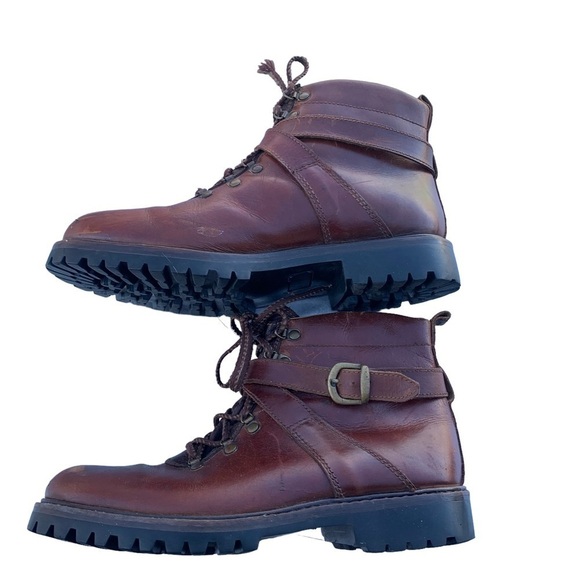 Men’s Brown Leather Boots Paragon Bologna Size 9.5 Buckle Strap - Picture 1 of 6